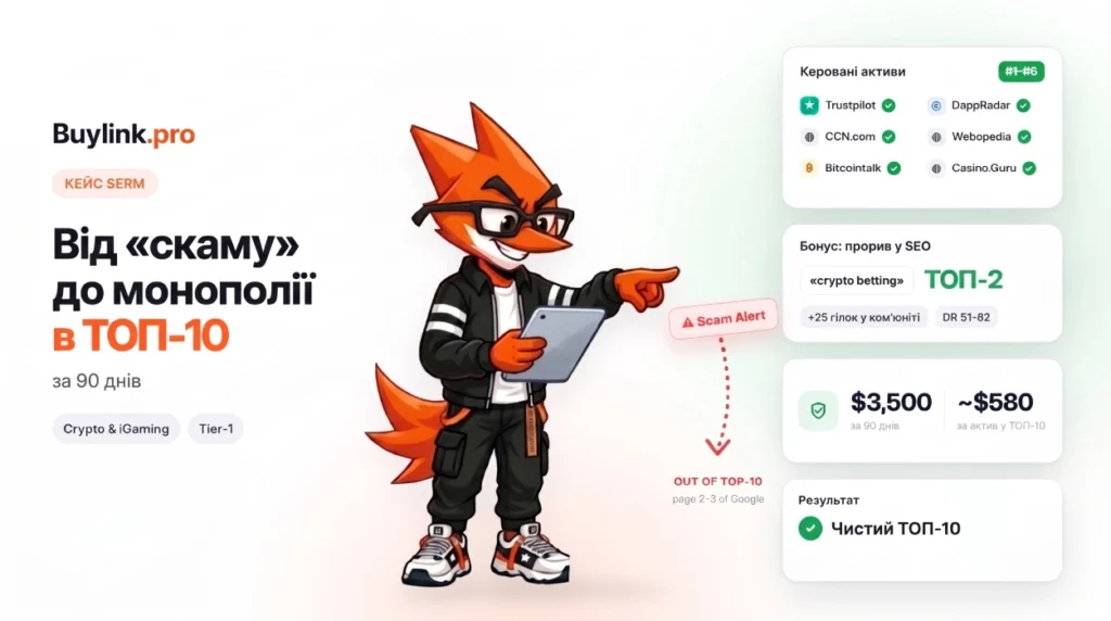 SERM-кейс в iGaming: Від звинувачень у скамі до монополії в ТОП-10 Google. Як за 90 днів очистити репутацію крипто-проєкту та захистити депозити